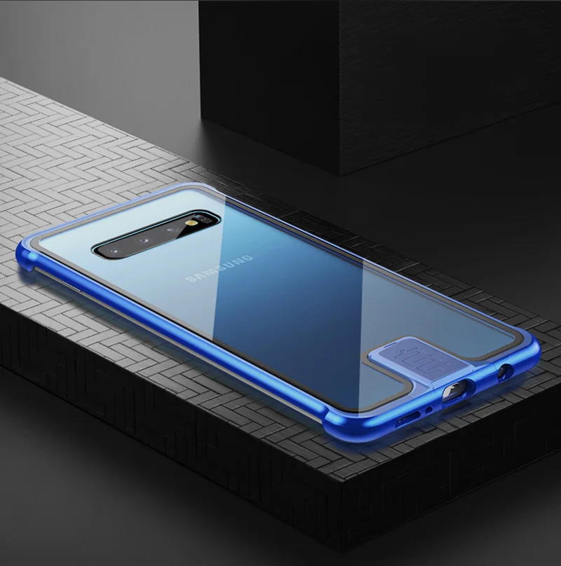 Новое поступление, чехол для телефона, чехол для samsung S10 Plus, роскошный алюминиевый бампер, прозрачное стекло, полное покрытие, пуш-ап