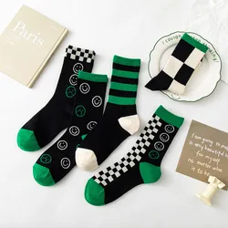 Checkerboard Socks Female Autumn Winter ins Tube Green Stockings College Style Men's Sports Socks Couple Tide Brand Socks 5pairs