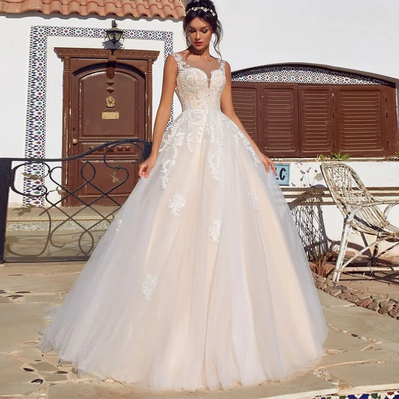 Романтический Vestido De Noivas вышивка кружева Wesele свадебное платье Короткое Бисероплетение шеи Горячая Распродажа длинный Тюль для поездов свадебное платье кружева