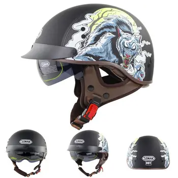 

Summer Half Helmet Cool Printed Dot Half Face Capacete De Moto Retro Scooter Helmet Motorcycle Vintage Motorad Helm Motor Kask