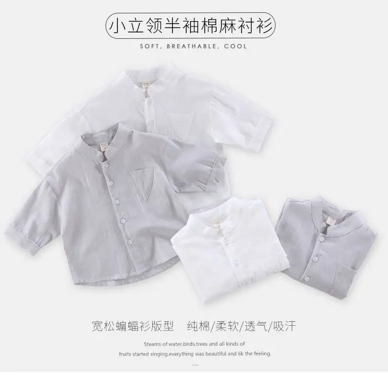 Рубашка с короткими рукавами в японском стиле из хлопка и льна Детская рубашка г., Новая Стильная летняя рубашка в Корейском стиле для мальчиков