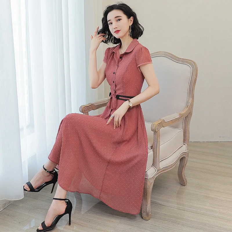 

Chiffon Dress Women's 2019 New Style Popular Summer Skirt Summer Cover Belly Mid-length High-End Elegant Long Skirts