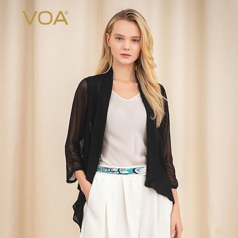 VOA шелковое Плиссированное Двухслойное пальто Ласточкин хвост с рукавами три