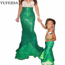 Праздничный костюм для женщин и девочек; юбка русалки с блестками и длинным шлейфом; одинаковые юбки для семьи; одежда для мамы и дочки; юбка для родителей и детей