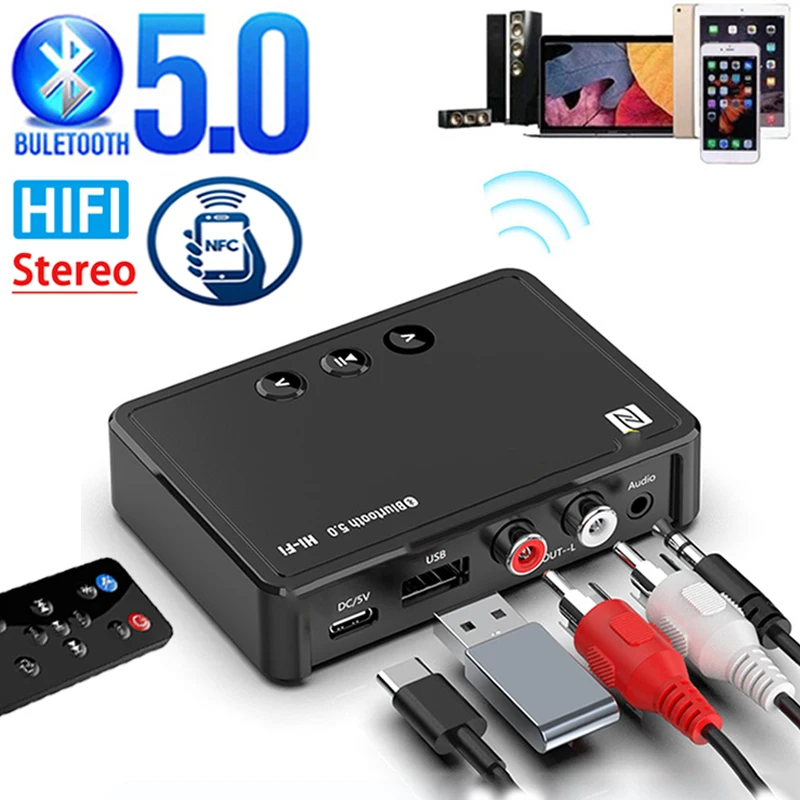NFC Bluetooth 5 0 RCA аудио приемник 3 мм AUX разъем беспроводной адаптер с управлением