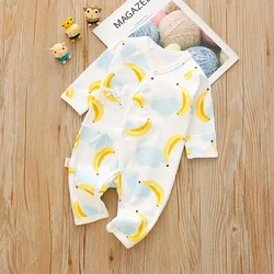 Combinaison en coton à col en v pour bébé, pyjama à manches longues pour nouveau né, vêtement pour garçon et fille, dessin animé Fruit 