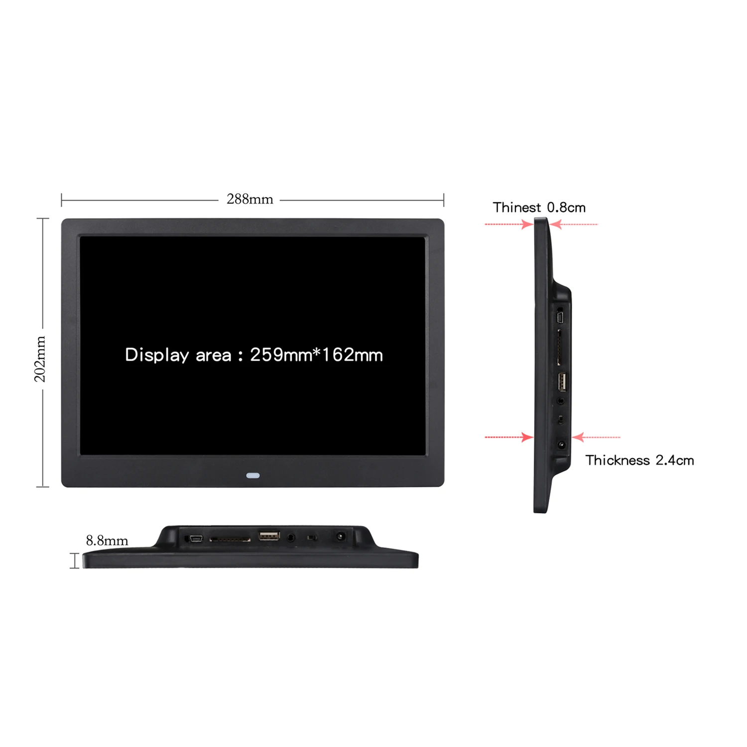 SJD-1203 12" LED Digital Photo Frame 1280*800 HD Desktop Album MP4 Video MP3 Audio Clock Calendar Infrared Remote Control Touch
