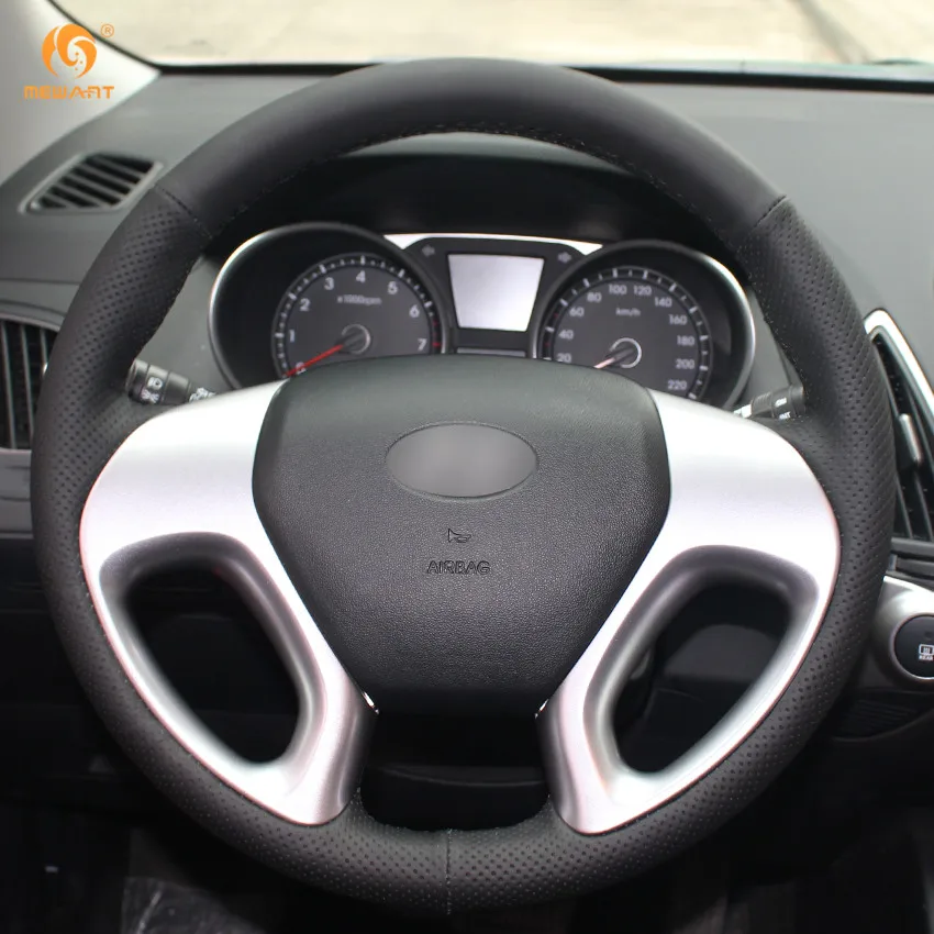 MEWANT черный чехол рулевого колеса автомобиля из натуральной кожи для Hyundai ix35 Tucson 2