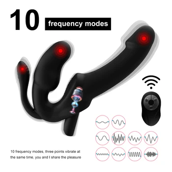 10 Speeds Strapon Dildo Vibrator Female Erotic Toys In Couple Double Dildo Vibrating G Spot Anal Putt Plus Prostate Massager 2