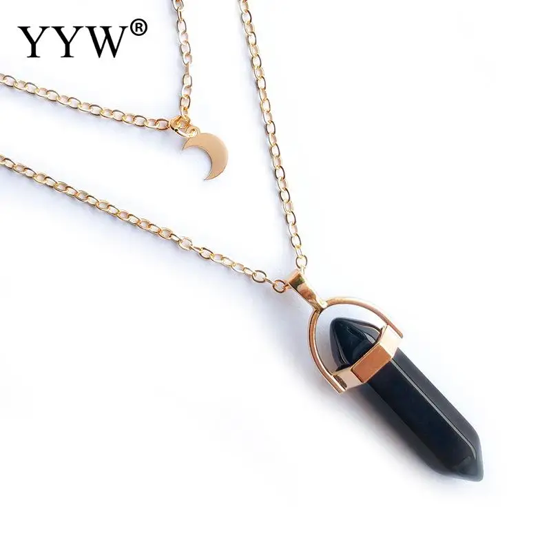 Simple Gem Pink Purple Crystal Hexagonal Bullet Reiki Stone Pendant Necklaces Natural 2020 Necklace Women Jewelry | Украшения и
