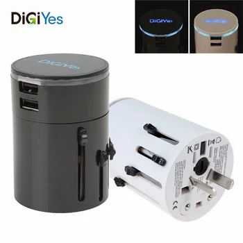 

Plug Adapter Universal UK US AU to EU AC Power Socket Plug Travel Charger Adapter ith Dual USB Charging Ports & LED Light