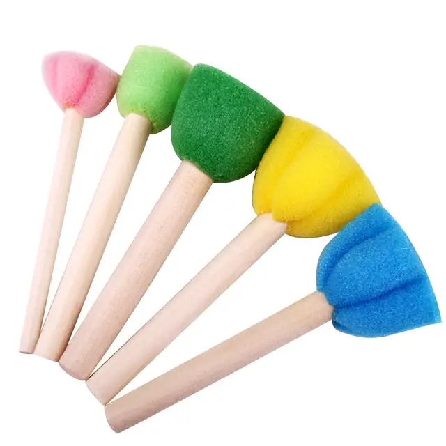 5PCS Children's DIY Painting Tool Color Mini Sponge Brush Seal Opp Bag Packaging Colorful Sponge Wooden Handle Handmade By Baby 4