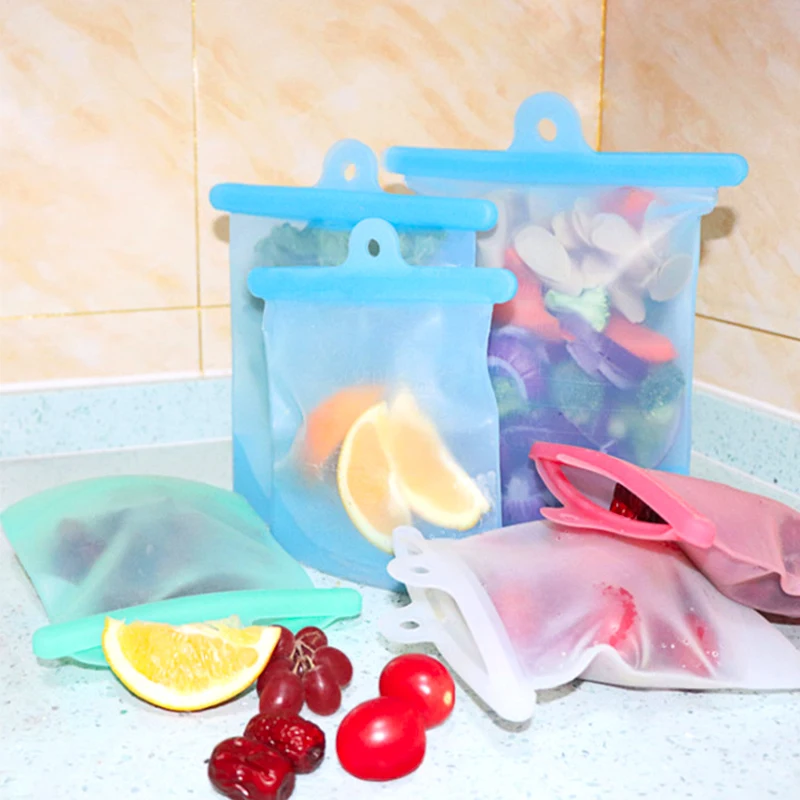 500/1000ml Food Storage Bag Reusable Freezer Fresh Ziplock Silicone Kitchen Fruit Milk Sealing Organizer | Дом и сад