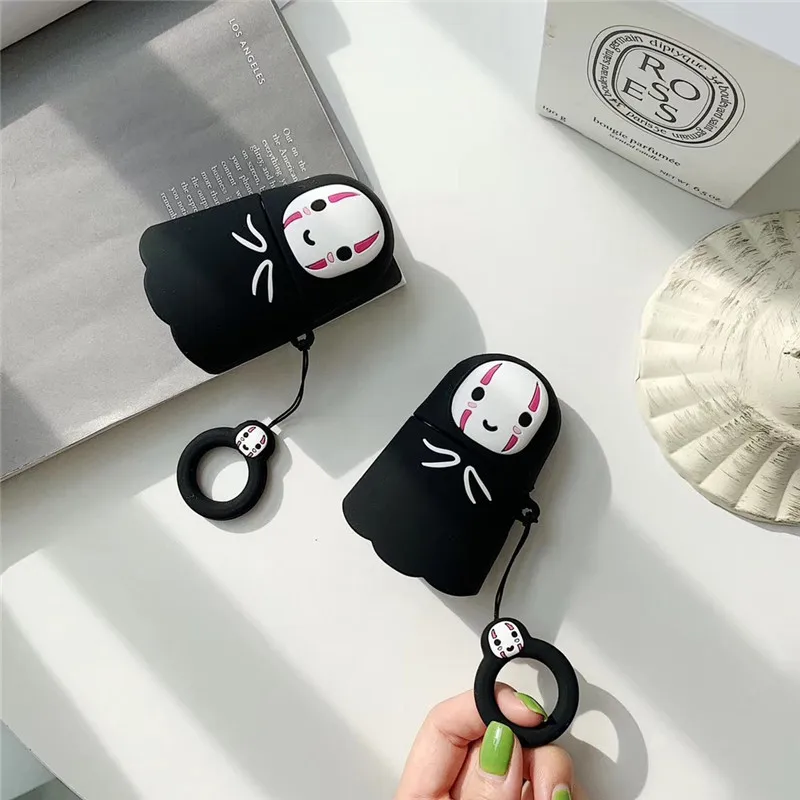 Япония милый мультфильм без лица человек черный Bluetooth беспроводные наушники чехол для Apple AirPods 1 2 зарядки наушники защитный чехол