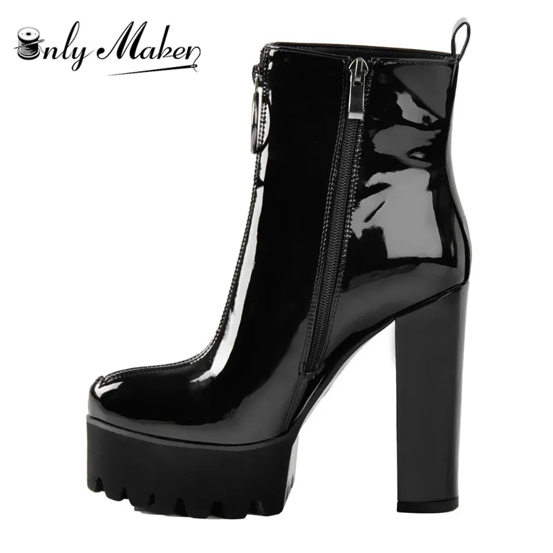 Onlymaker Botines de charol con plataforma para mujer, botines de tacón alto  grueso con cremallera, talla grande us5 ~ us15, color negro|Botas hasta el  tobillo| - AliExpress