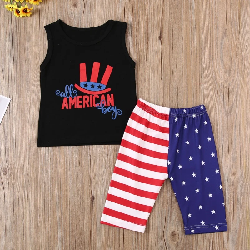 Toddler Boy Fourth of July T-Shirt Shorts Baby American Flag Short Pants Independence Day Sets