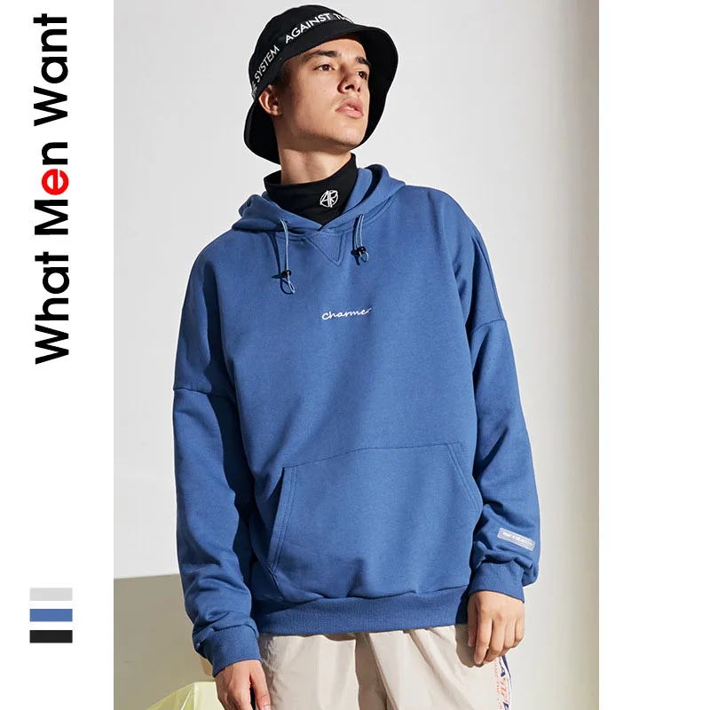 

IVRESSE Blue Solid Basic Hoodies Men Hooded Drawstring Pockets Grey Pullovers Male Fashion Casual Sport Autumn Streetwear Tops