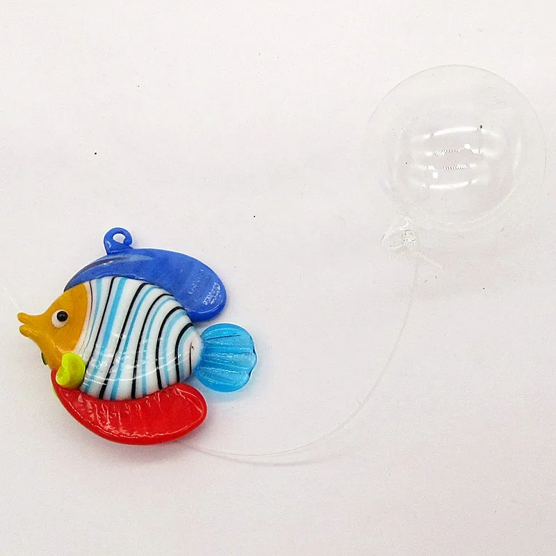 

Mini Ocean world aquarium decorations pendant hand blown glass floating Bubble fish figurines Fish tank animals statue ornament