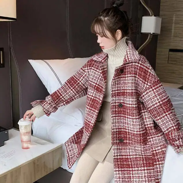 Heydress весеннее женское элегантное шерстяное пальто средней длины в клетку, женское свободное уличное зимнее толстое теплое повседневное пальто