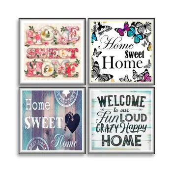 

Drop Ship 4 Pack Home Sweet Home 5D DIY Diamond Painting Full Drill Rhinestone Embroidery