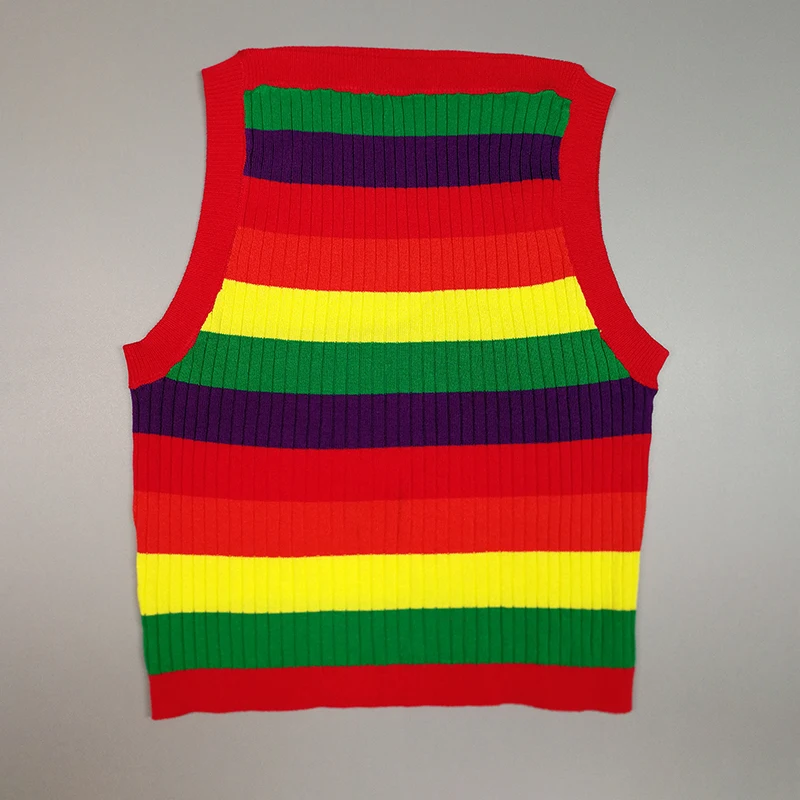 Hot sale fashion women tops summer sexy striped multicolor backless vest Top sleeveless tank top camicette