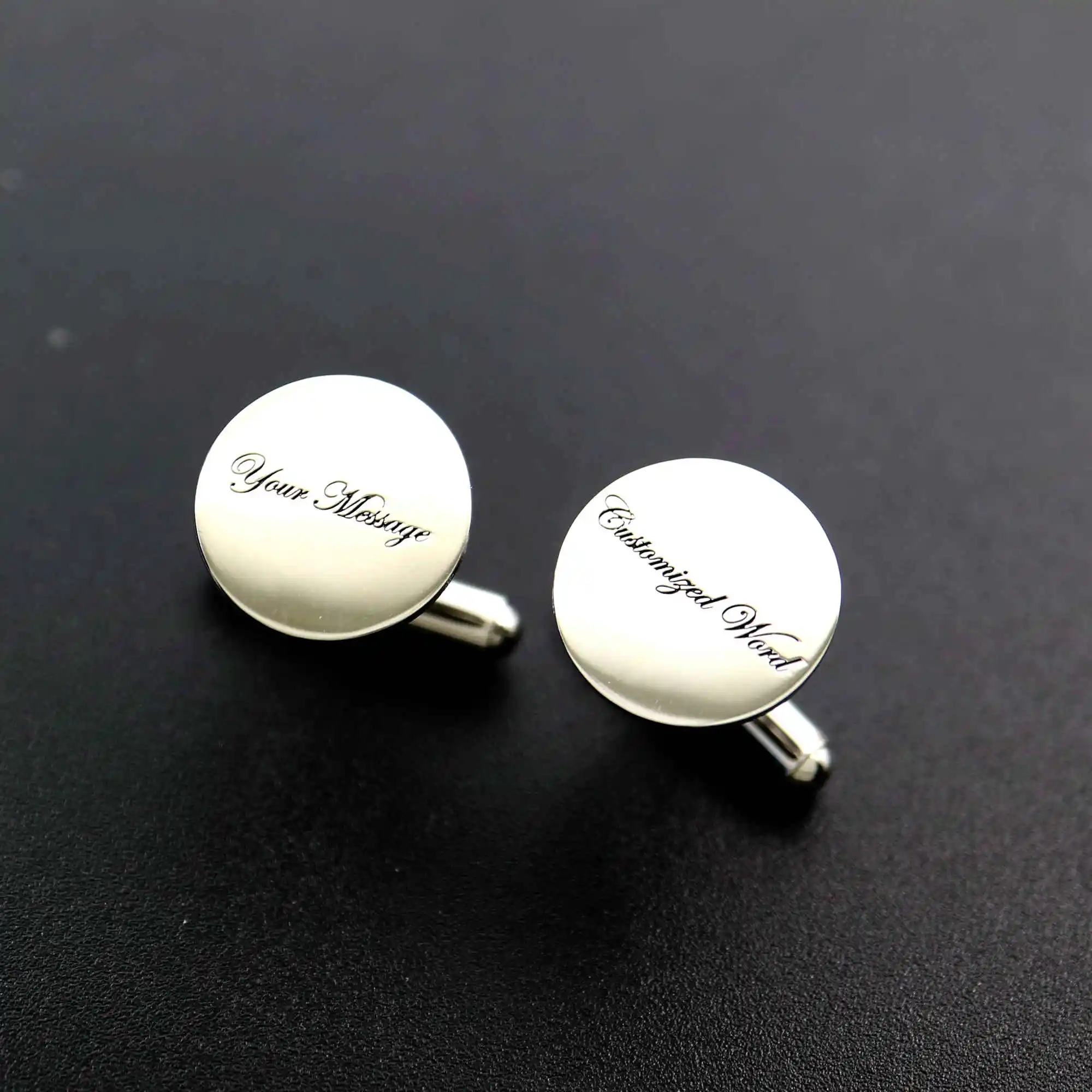 

15MM Round Solid 925 Sterling Silver Customized Personalized Word Image Engraved Cuff Links Wedding Gifts Cufflinks 6600089