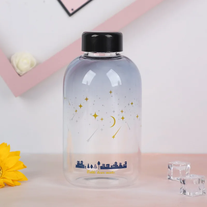 600ml-C Звездная чашка для воды градиентная цветная чашка Женская Студенческая Корейская стильная и милая ручная чашка портативная простая креативная стеклянная бутылка с крышкой - Цвет: 600ml-C