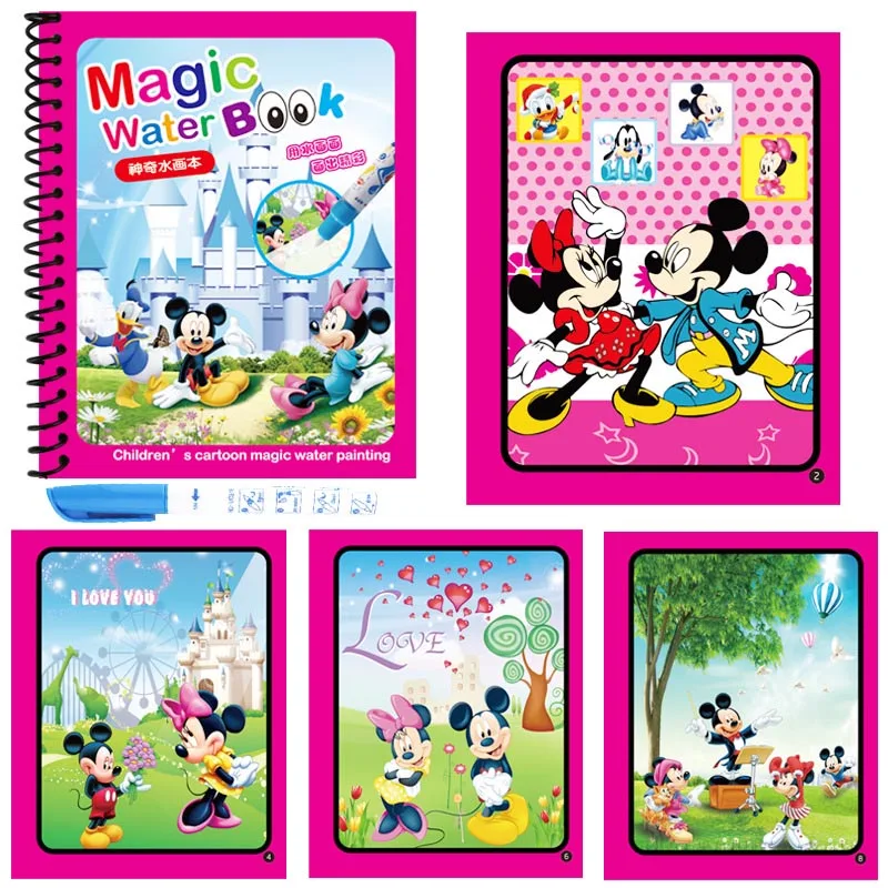 Mickey Волшебная водная книга для рисования, раскраска, волшебная ручка для рисования, доска для рисования для детей, игрушки, подарок на день рождения - Цвет: Mickey