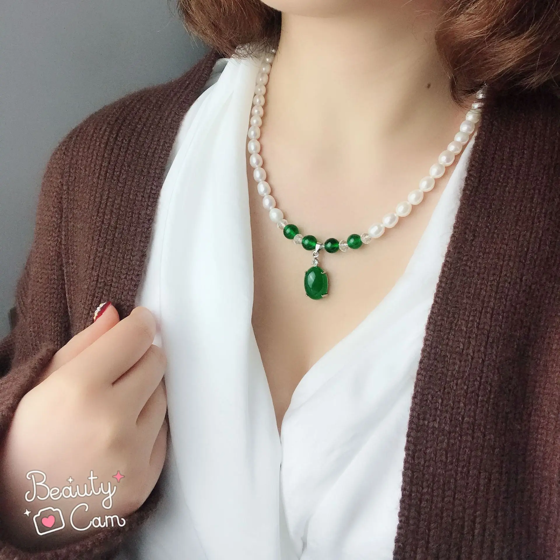 

Natural Really Pearl Necklace [to Give Mom] Glare 7-8mm Drop-Shaped Glare Micro Leisure H36