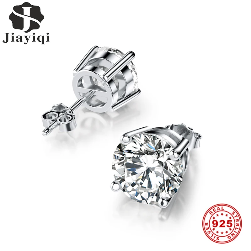 Stud-Earrings Zircon Crystal Fine-Jewelry 925-Sterling-Silver Jiayiqi Women Real 