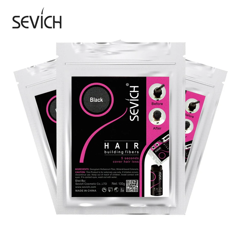 Sevich 10 Color Hair Fibers Keratin Hair Loss Building Fiber 25g/100g Loss Concealer Instant Wig Regrowth Powders Black hair building powder hair building fibers