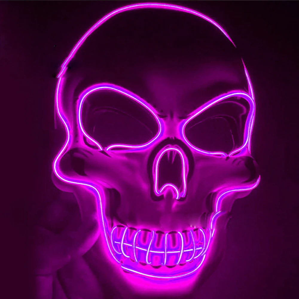 Purple В виде скелета на Хэллоуин маска светодиодный светящийся страшный EL-Wire маска свет батарея питание Косплей Костюмные принадлежности маска Mardi Gras светящаяся маска - Цвет: Purple