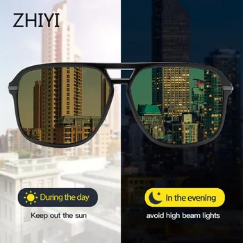 

ZHIYI Brand Retro Photochromic Polarized Sunglasses Anti-Glaring Night Vision Goggles HD Day and Night Driving Glasses For Car