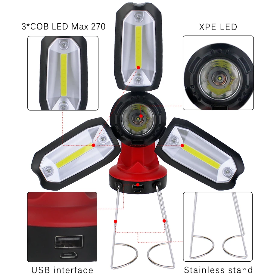 

USB Rechargeable Led Camping Lamp COB 6 Modes Waterproof Tent Light Portable Foldable Camping Lantern for Phone Charging/Outdoor