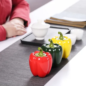 

Simulation Vegetables Tea Jar Green Pepper Shaped Ceramic Sealed Jars Sugar Seasoning Pepper Salt Storage Tank Kitchen Container