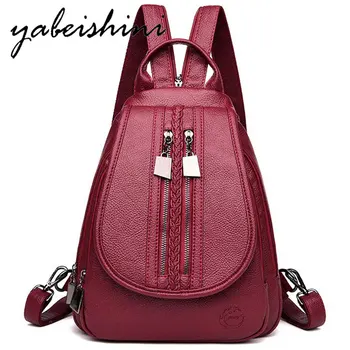 

Women Leather Backpack High Quality School Bag For Girl 2019 Designer Ladies Large Capacity Shoulder Bag Leisure Travel Backpack