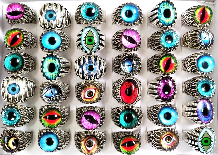 Sparking 20/50pcs Wholesale Mix Eye Ring Unique Design Evil Eye Silver Plated Tone Ring Vintage Men Women Punk Jewelry New 6