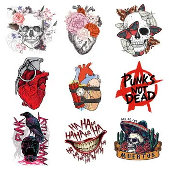 

DIY Heart Heat Transfer Skull Patch Iron On Transfer For Clothing Punk Thermo Sticker For Clothes Mouth Thermal Punk’s Not Dead