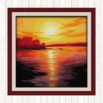 

Sea In Twilight Cross Stitch Patterns Landscape Painting 14CT 11CT Counted Canvas DIY Handmade Needlework Sets Printed on Canvas
