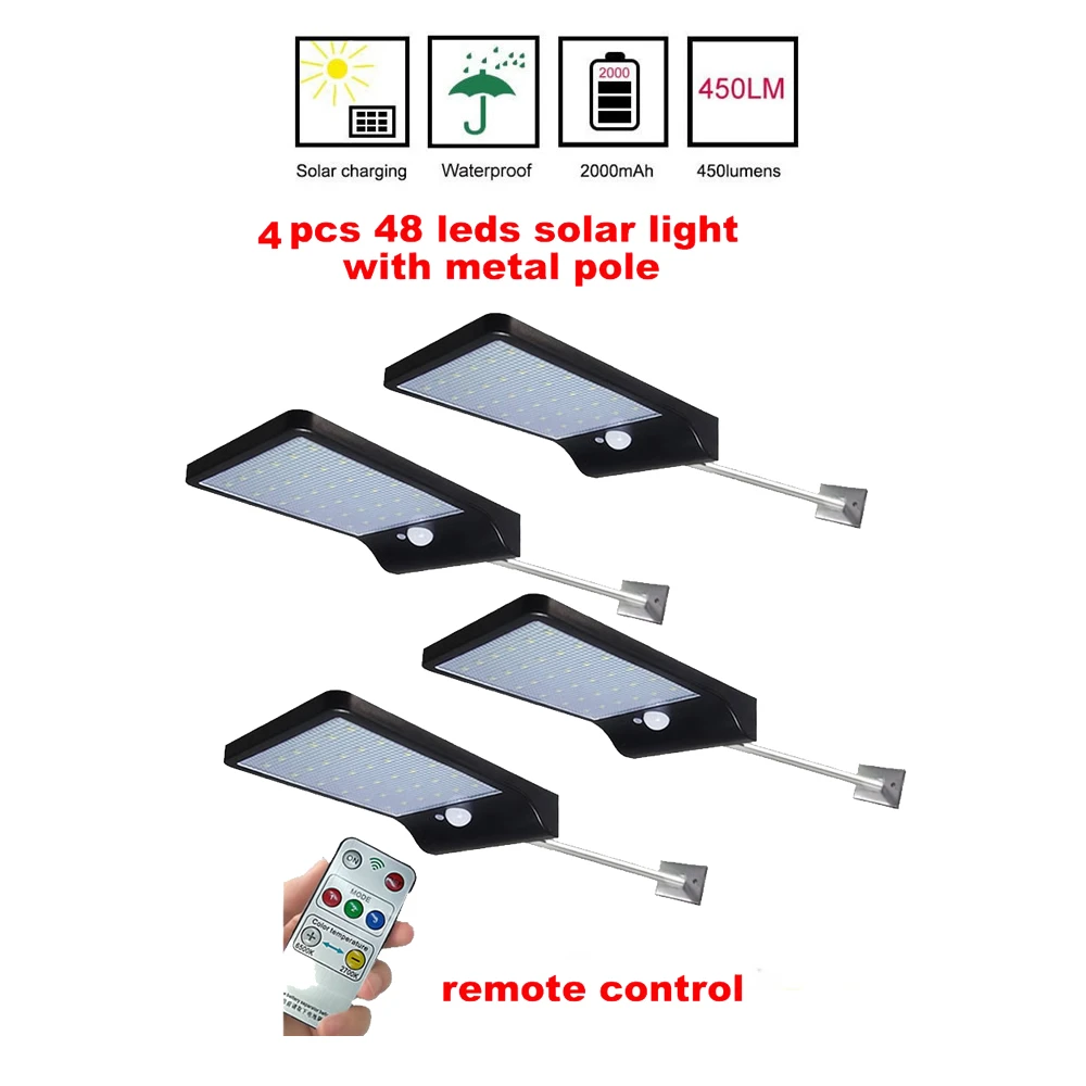 

2/4pcs Solar Lights Outdoor 48 LED Super Bright Solar Lamp Motion Sensor Security Lights Wireless Waterproof Flexible Wall Light