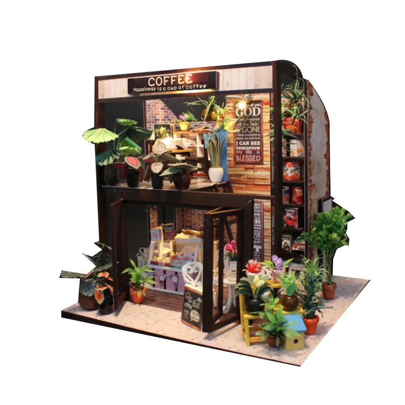 Goedkoop Kind Poppenhuis Kit Miniaturen Koffie Houten Huis Speelgoed Diy Miniatuur Poppenhuis Meubels Casas En Miniatura