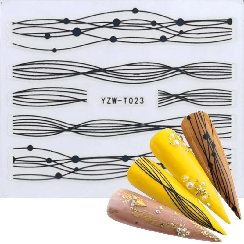 FWC 1 PC Gold/Black Sliders 3D Nail Stickers Straight Curved Liners Stripe Tape Wraps Geometric Art Decorations | Красота и здоровье