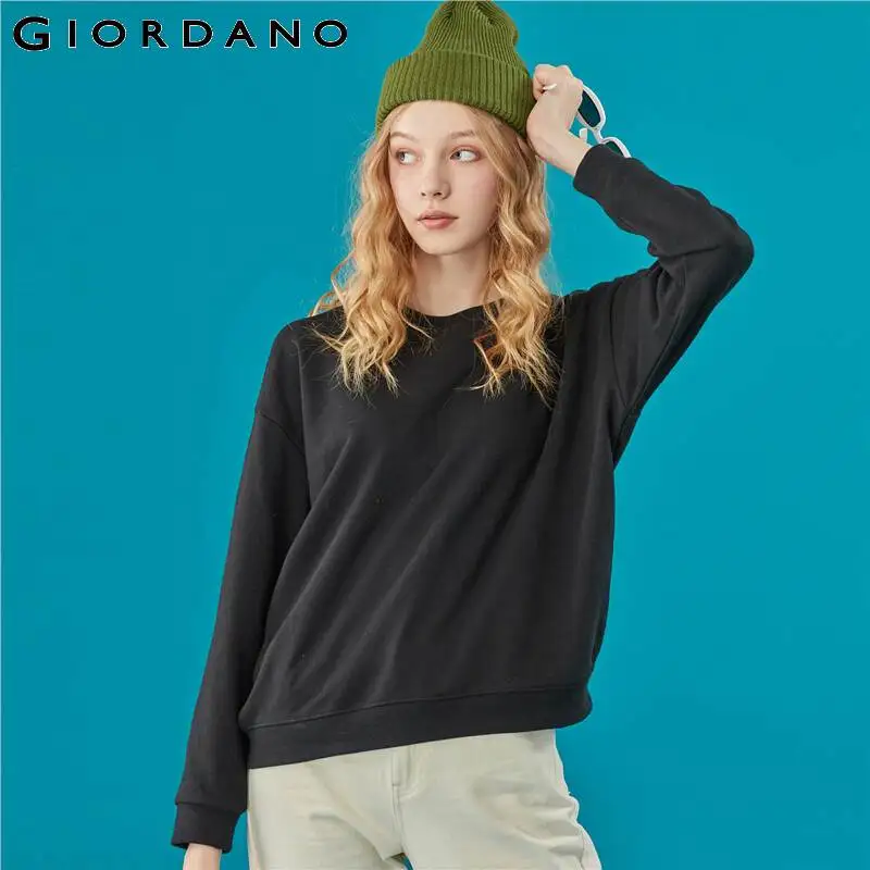  Giordano Women Sweatshirt Solid Color Crewneck Sweatshirt Loose Relax Sudadera Mujer Long Sleeve Mo