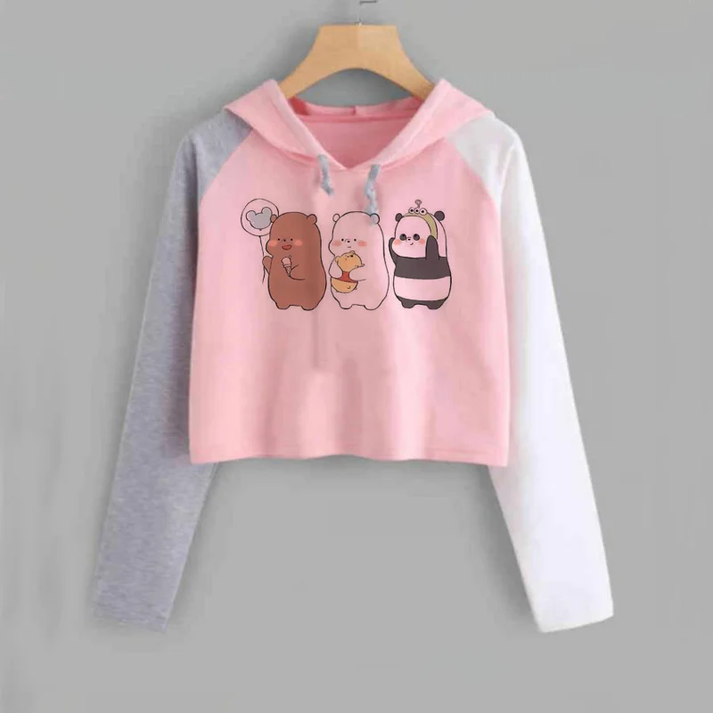 Harajuku Kawaii Толстовка Для женщин со смешными героями из мультфильмов мы вся правда о медведях худи укороченный Повседневное пуловер с длинными рукавами короткие толстовки в стиле KPOP - Цвет: 13