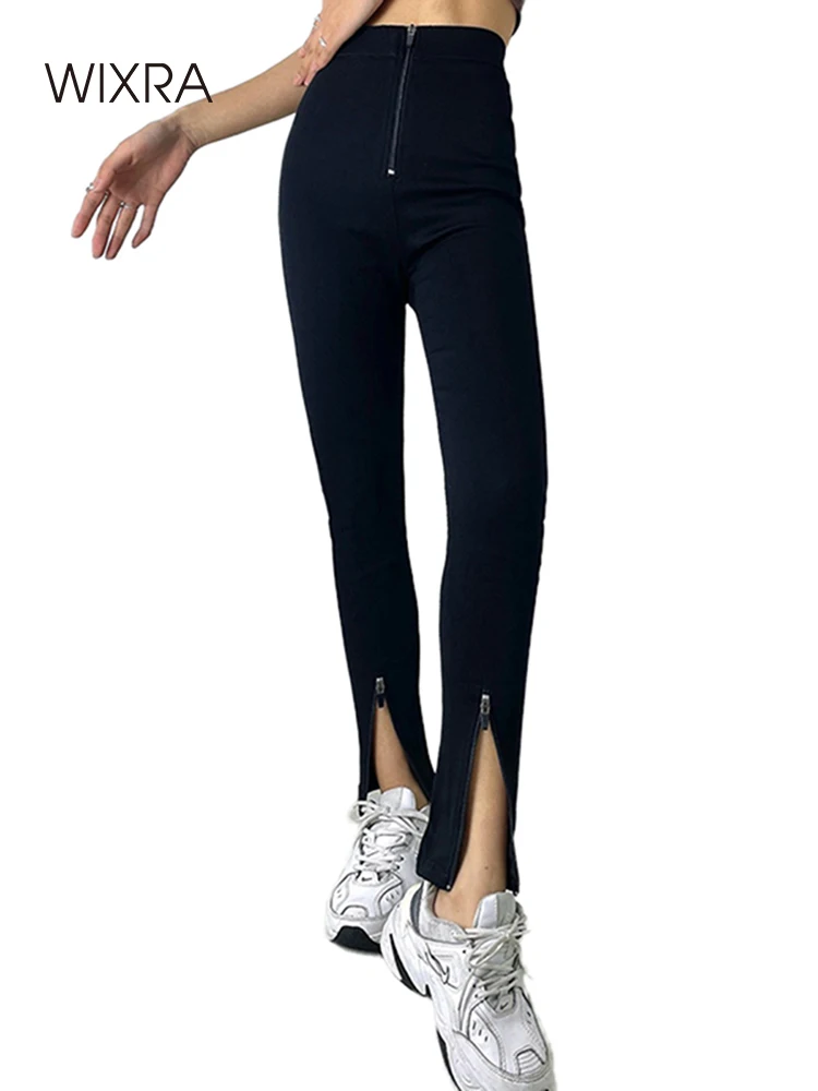 

Wixra Womens Long Pencil Pants Casual High Waist Drawsting Solid Black Sweatpants Pockets Skinny Trousers Spring New
