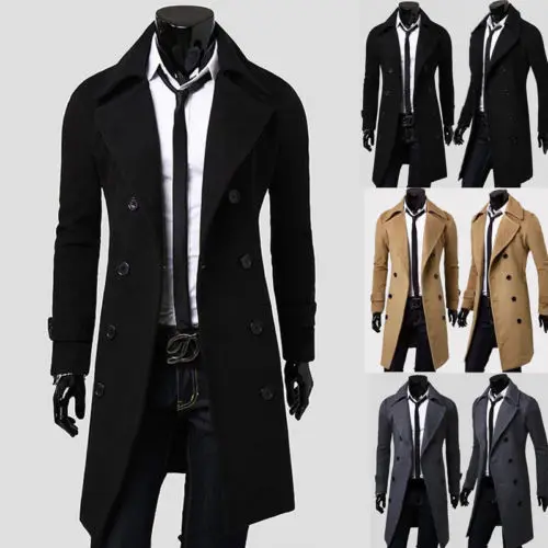amazing New Spring Autumn Winter Men's Trench Coat Warm Thicken Jacket Woolen Peacoat Long Overcoat Tops Me
