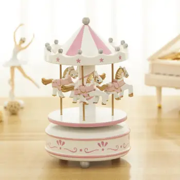

Cute Music Box Wooden Plastic Merry Go Round Horse Christmas Birthday Gift Clockwork Mechanism Carousel Music Box NEW!