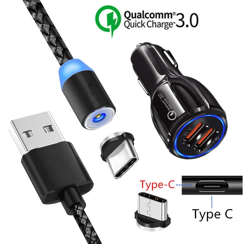 

Magnetic Type C Cable QC 3.0 USB Fast Car charger For Samsung galaxy A50 Huawei P20 lite P30 Pro Xiaomi Mi CC9 9T 8 Redmi Note 7