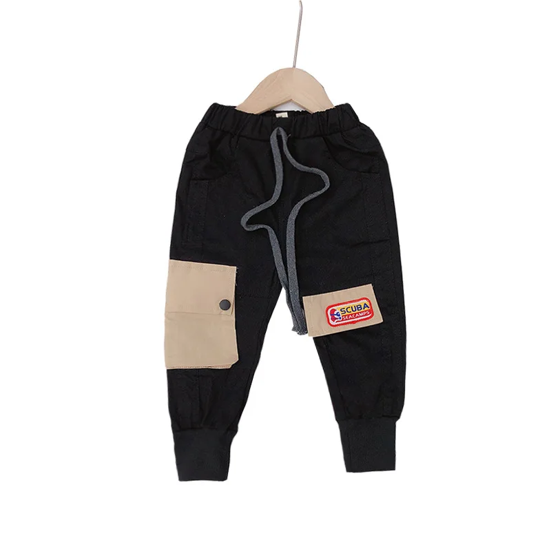 WLG boys casual pants kids autumn letter big pocket black pant baby boy all match trousers