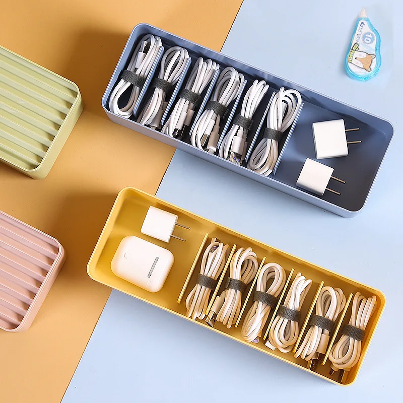 Cable Storage Box colour Plastic Data Line Storage Container for Desk Stationery Multifunctional headset Data charging line plastic storage bins